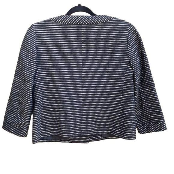 Talbots Blazer Cotton Collarless Scoop Neck Polka Dot Textured Black White 6 - Picture 8 of 12